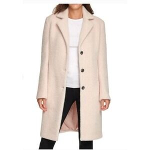 DKNY Overcoat Womens Medium Pink  Chevron Notched Lapel Coat